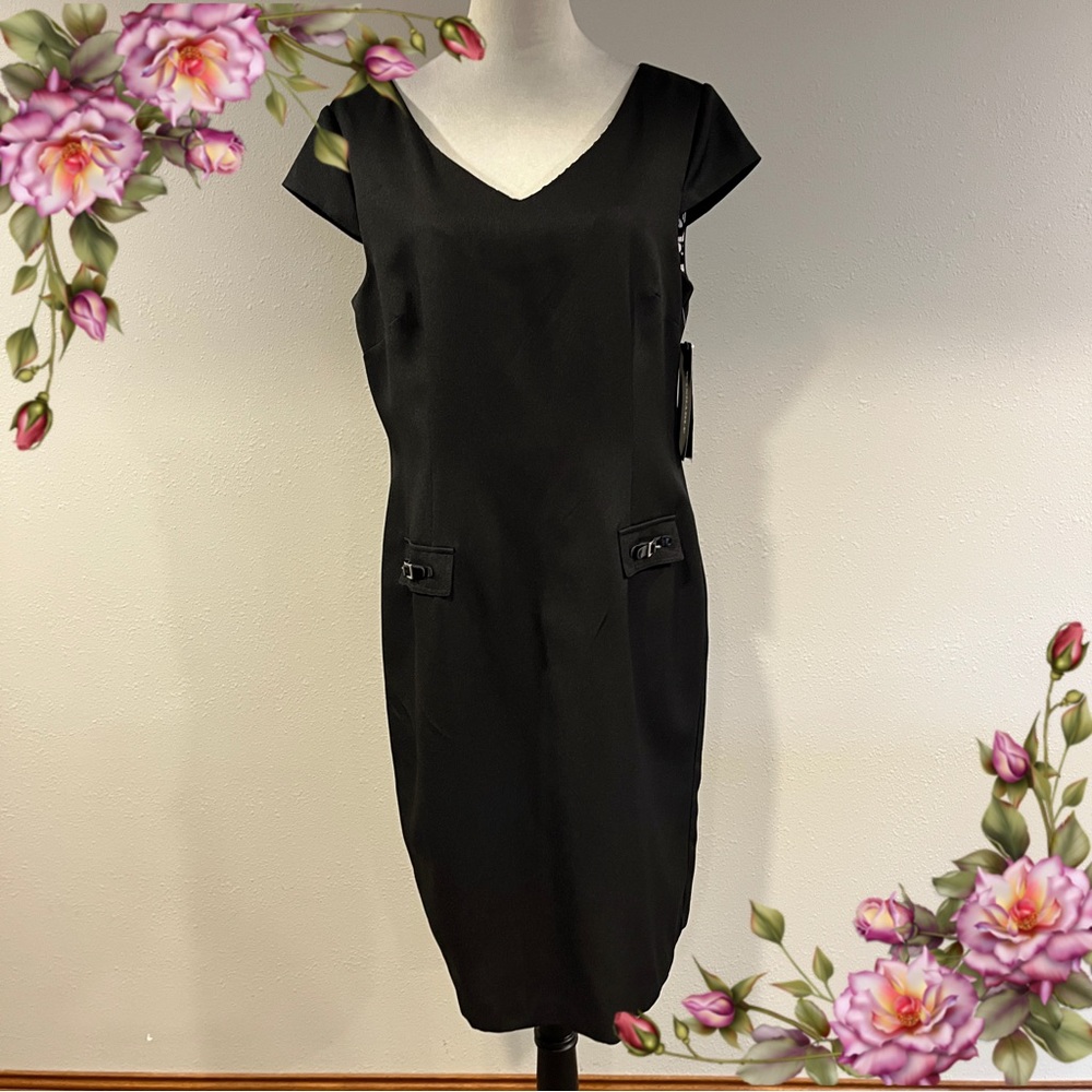 Scarlett Classic short‎ cap sleeves Black Midi Dress size 14